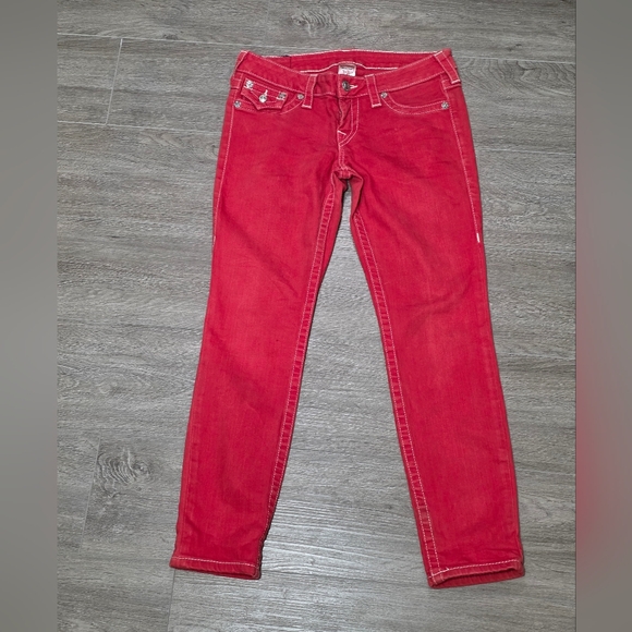 True Religion Red Skinny Jeans Womans Sz 29 Stretch Low Rise - Picture 2 of 14